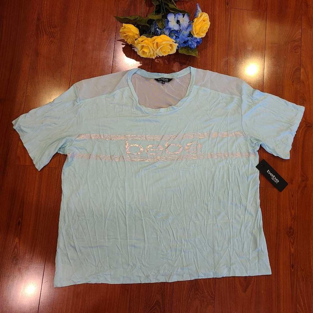 Bebe Pale Aqua Logo Tshirt Size 3X